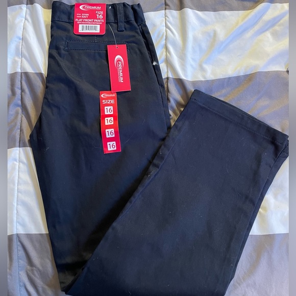 BNWT Boys size 16 Premium Dark Navy khaki Pants School Uniform. Adjustable waist - Picture 1 of 4